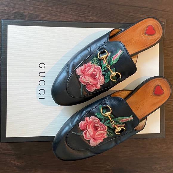 gucci embroidered mules